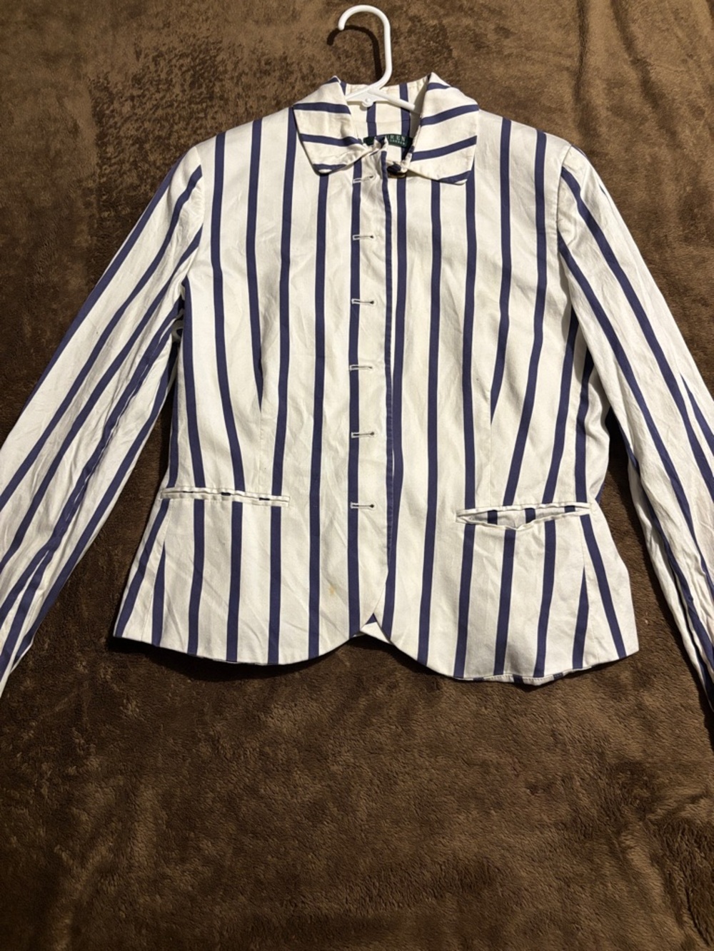 Ralph Lauren Cream Blazer with Navy Vertical Stripes Women’s Size 14